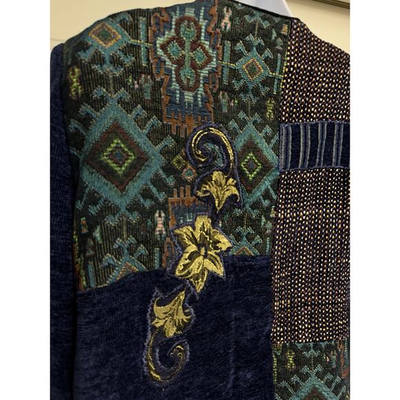 Indigo Moon Womens Jacket Patchwork Blue Green Gold Floral Tapestry Eclectic - Picture 5 of 9